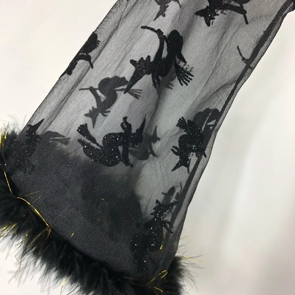 Childs Large Girls 2 Piece Black Adorable Witch Costume Dress Tights Halloween - Picture 5 of 7